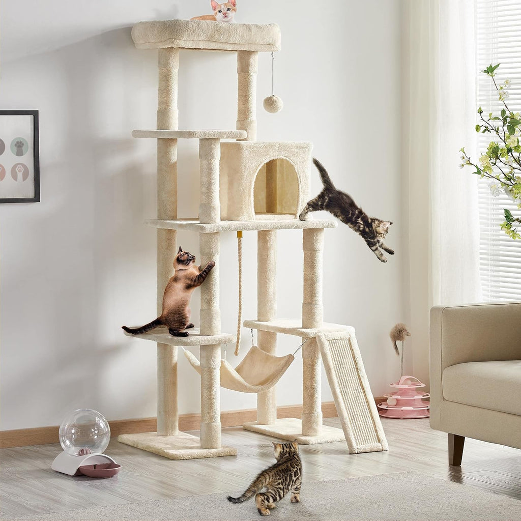 63in Sturdy Large Cat Tree for Indoor Heavy Cats, Tall Tower