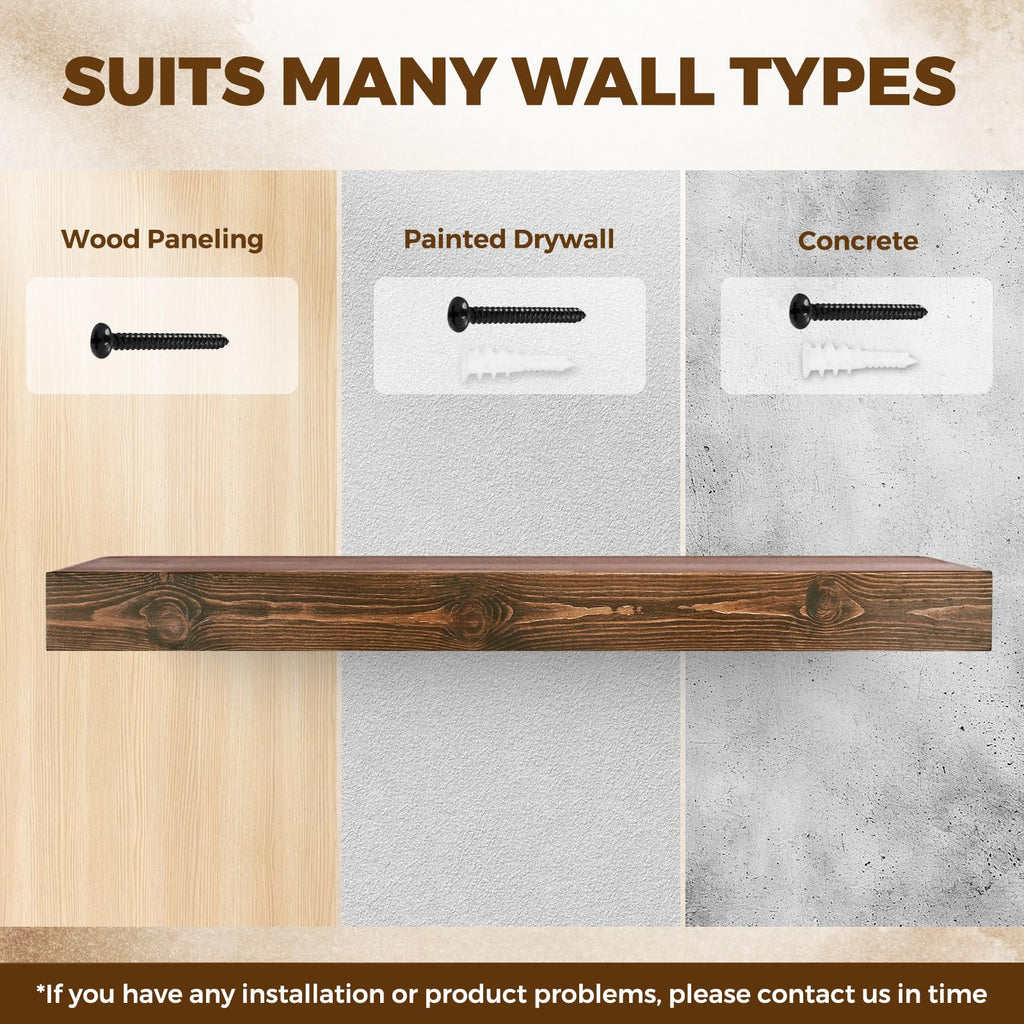 Floating Shelves, 48 x 7 x 3 Inch Fireplace Mantel, Brown