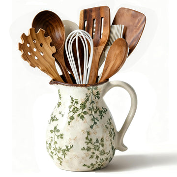 Ceramic Countertop Utensil Holder, 6.1 Inch Vintage Farmhouse Floral Crock