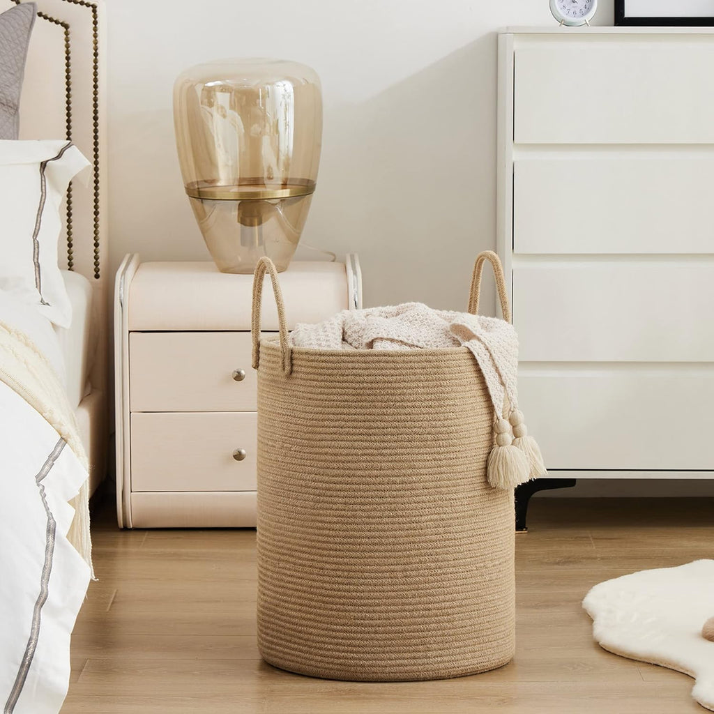 Jute Rope Laundry Hamper Basket, 58L Blanket Basket | Large Woven Laundry Hamper with Sturdy Handles, Collapsible