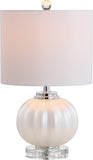 17.5" White/Chrome Glass Table Lamp, Modern Crystal Bedside Lamp Living Room Nightstand, Glam Ribbed