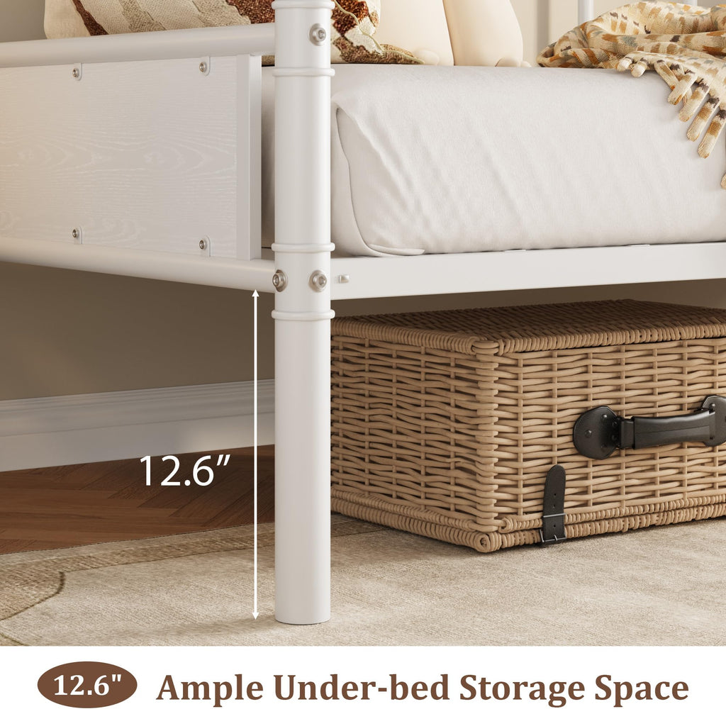 Twin Daybed with Classic Headboard, Metal Twin Bed Frame, White
