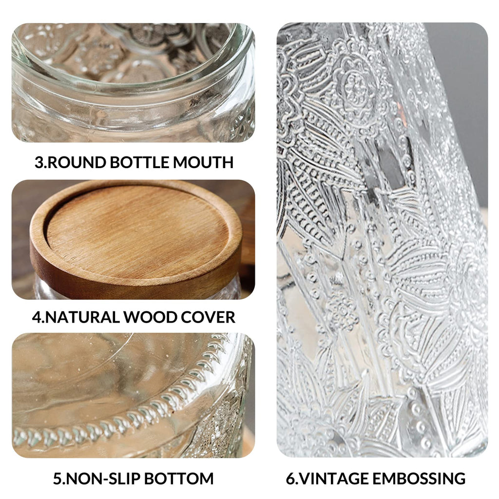 35oz/1000ml Glass Storage Jars with Nature Wood Lids, Airtight Food Storage Containers Organization, Large Capacity