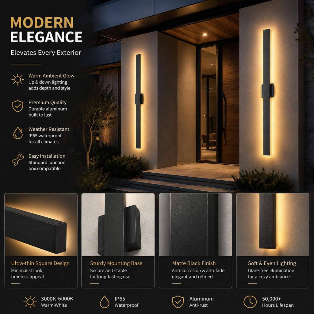 2Pack Modern Outdoor Wall Lights Dimmable, 39" Linear Led Exterior Wall Light, 3CCT, Aluminum& PC, IP65-Waterproof, Long