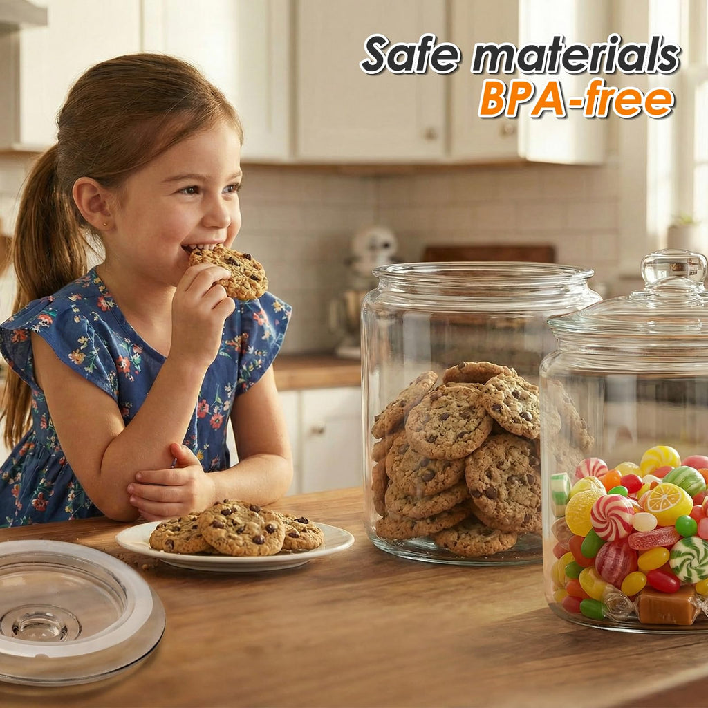 1 Gallon Glass Cookie Jars Set of 2, Thick Clear Glass Canisters