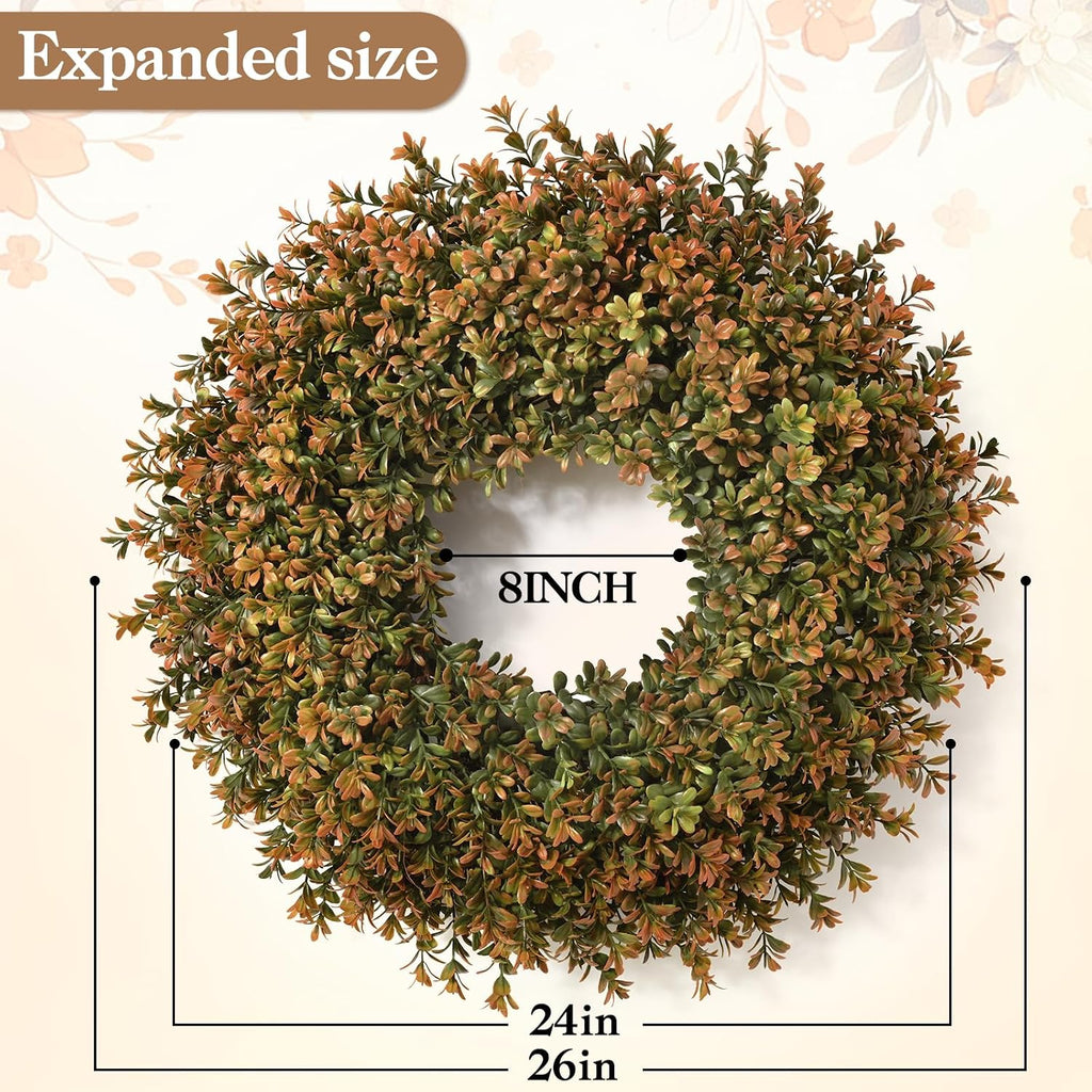 26'' Fall Boxwood Wreath for Front Door Decor, Orange