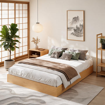 Queen Wood Platform Bed Frame with Low Profile Design
