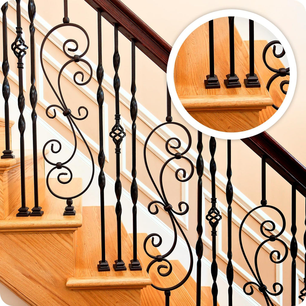 30 Pack Wrought Iron Baluster Shoes Flat Shoes Come with Screws Work with 1/2 Inch Square Balusters Metal Staircase