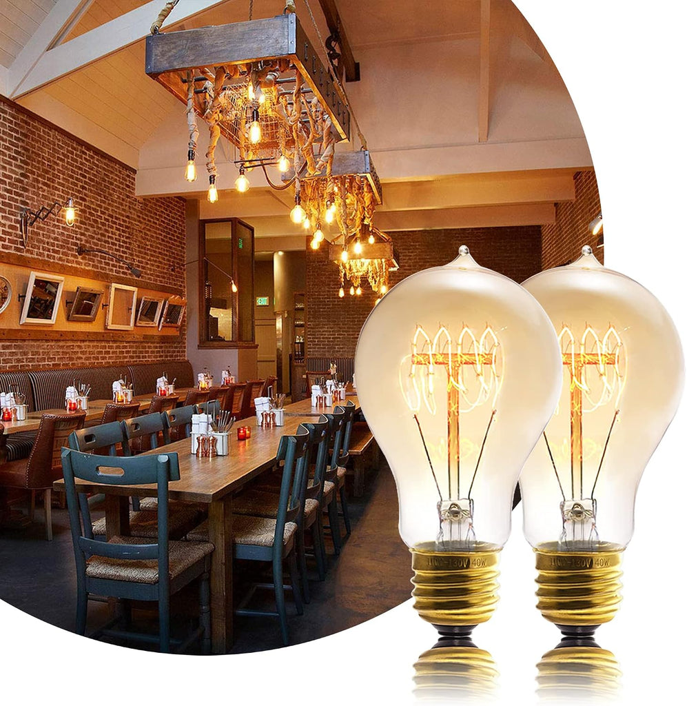 A19 Incandescent Light Bulbs 40W E26 Dimmable Edison Bulbs 2 Pack
