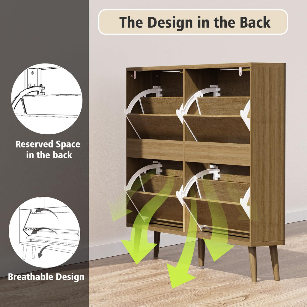 Narrow Shoe Storage Cabinet, Shoe Cabinet with 4 Flip Drawers, Freestanding Shoe Organizer with Legs, Slim Shoe Rack
