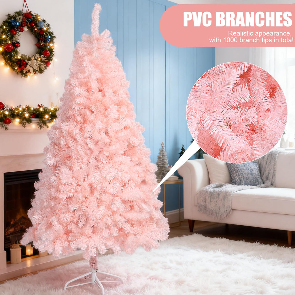 6 ft Pink Artificial Christmas Tree, Classic Spruce, 1000 Tips