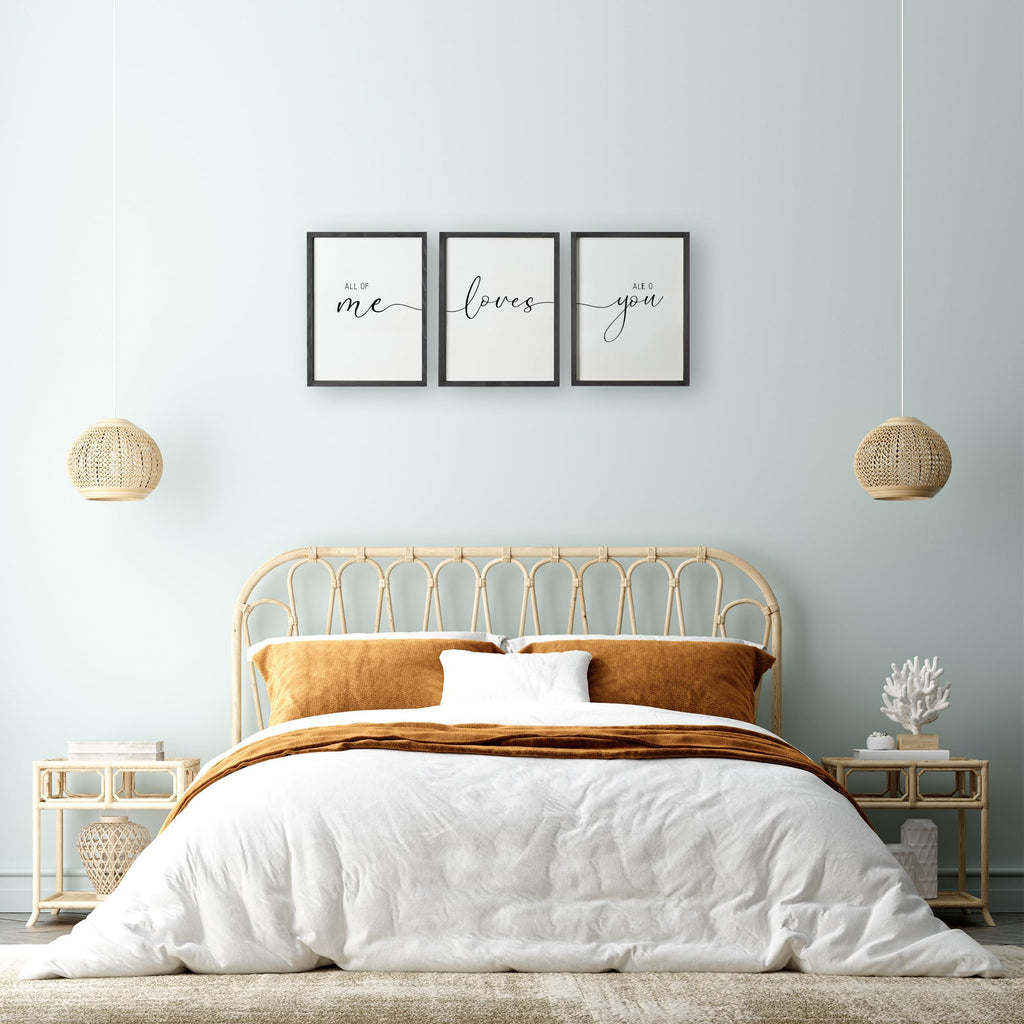 Set of 3 Framed Farmhouse All of Me Loves All of You Sign 11x14" Above Bed Wall Decor Decor Wall Art Wood Signs