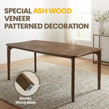 Modern Curved Edge Dining Table, 63" Solid Wood Kitchen Table with Herringbone Pattern Mid-Century Rectangular Dinner
