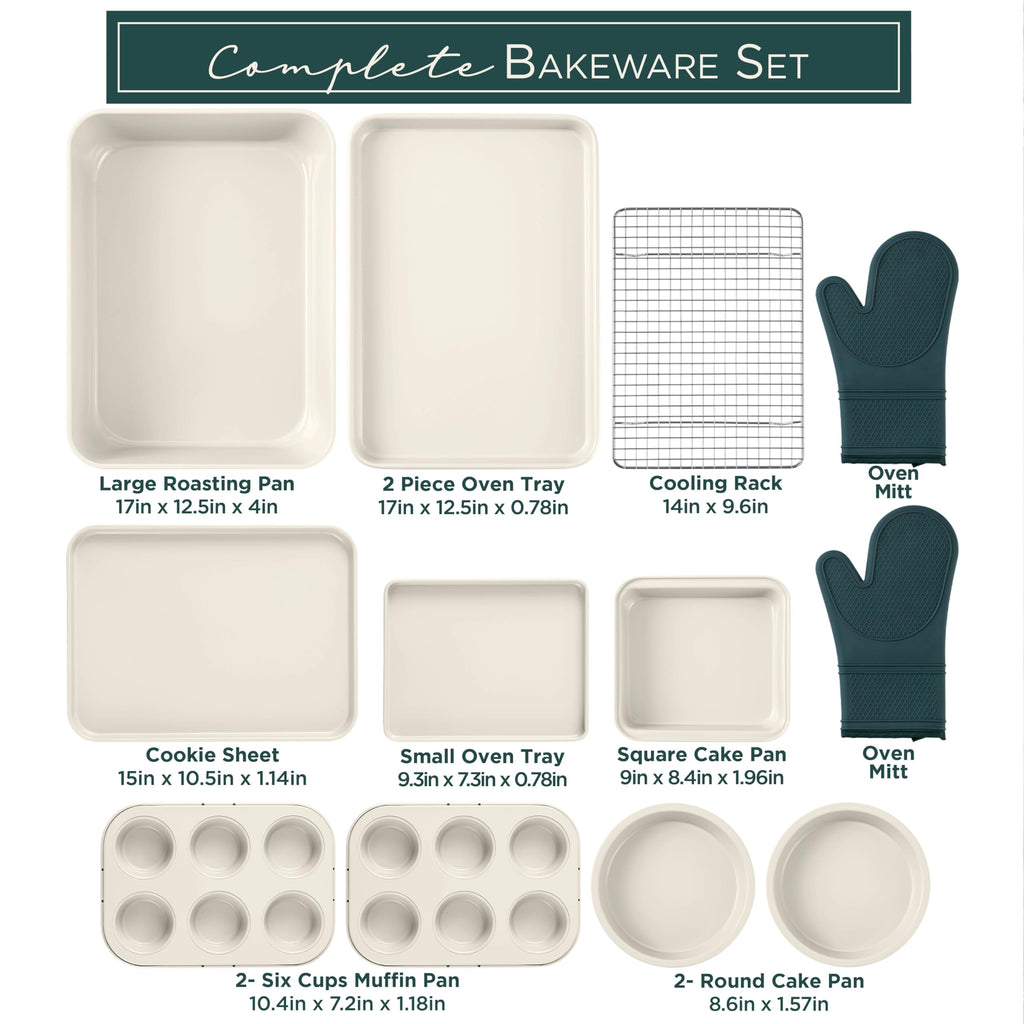 Nonstick Stackable Bakeware Set - Deluxe Heavy Duty, Durable, Easy Release Baking Set, Sage, 13 Pcs