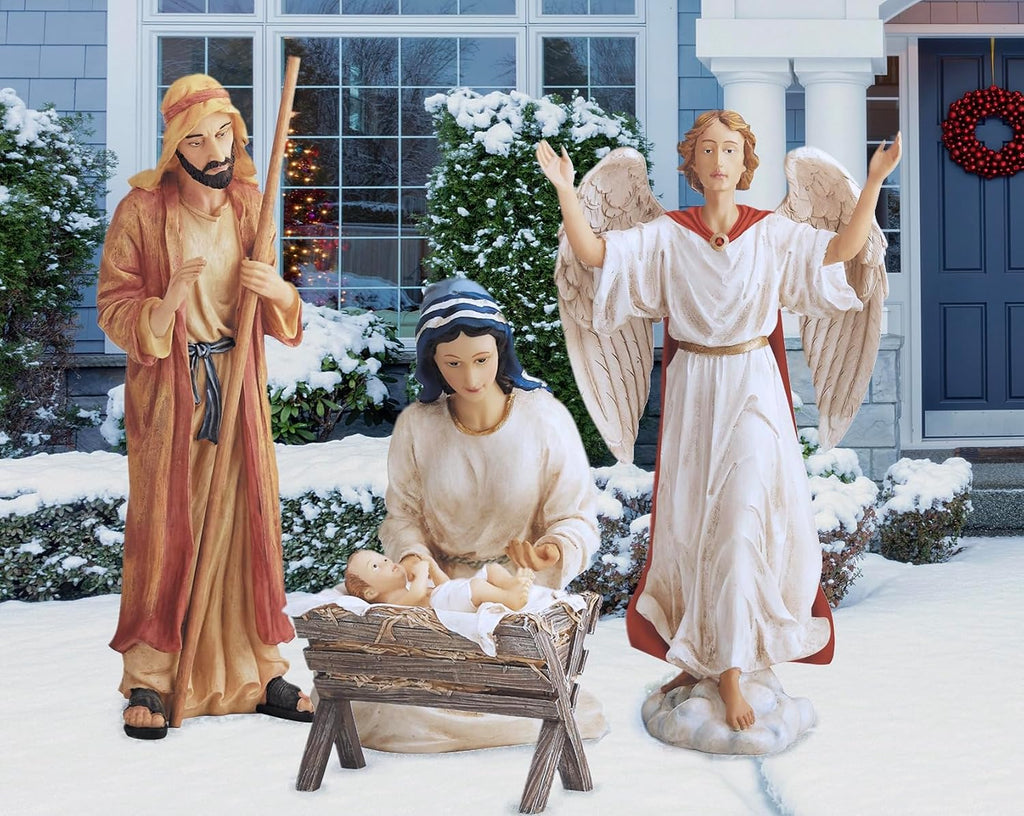 Kings Gifts Holy Family Nativity Scene Outdoor Metal 4-Piece Set, Large 45-Inch Tall Lifelike High-Res Yard Art