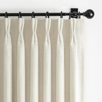 Pinch Pleated Cream Blackout Curtains 84 Inches Long 2 Panels Set, Modern Heavy Linen Thermal Noise Canceling Viral