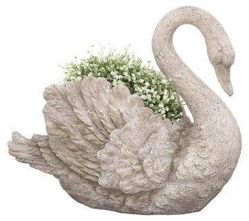 Swan Cast Stone Planter Garden Decor - Grey