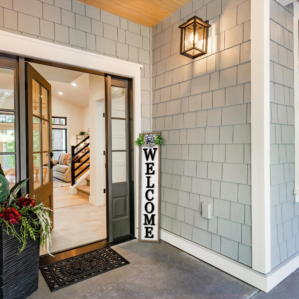 Outdoor Welcome Sign for Front Porch Standing 45"X9" Wood White