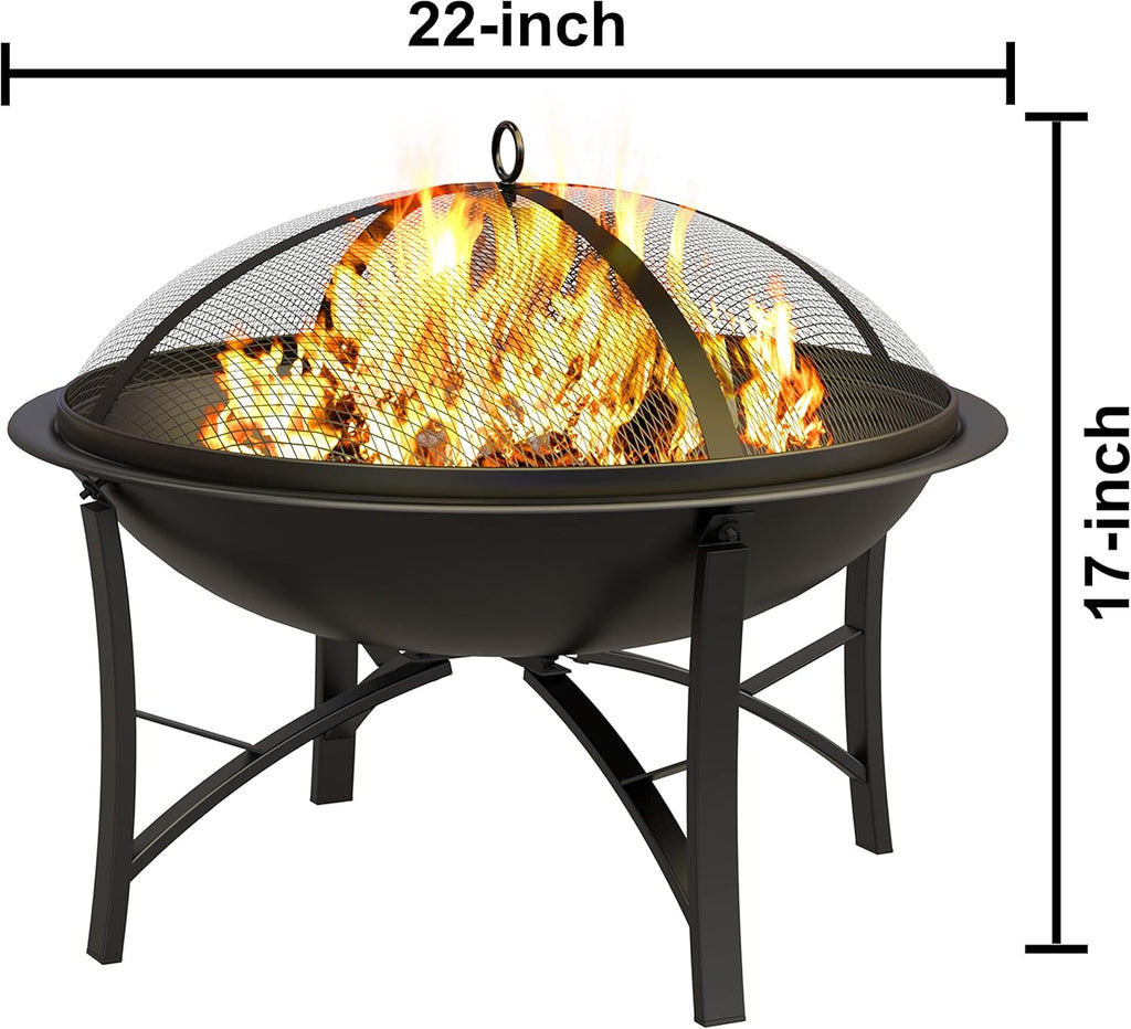 Fire Pit for Outside Wood Burning,BBQ Grill Steel Fire Bowl with Spark Screen Cover,Log Grate,Poker for Camping Beach Bonfire Picnic Backyard Garden - Image 6