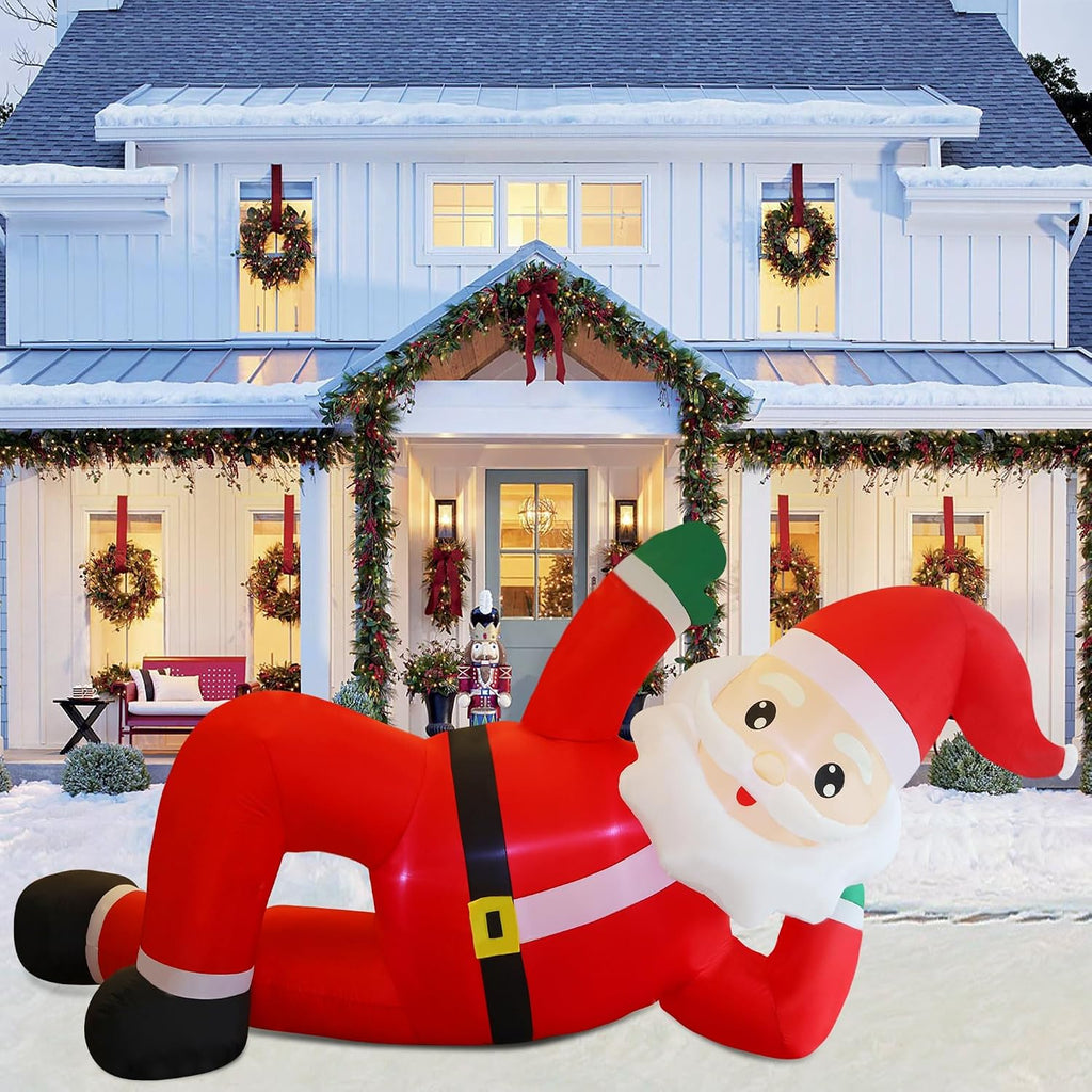 Christmas Inflatables Outdoor Decorations, 12FT Long Inflatable Xmas Santa Claus, Lighted Blow Up Giant Lying Santa