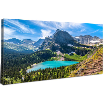 Mountain Canvas Wall Art Teal Saint Mary Lake Landscape Wall Decor Glacier National Park Canvas Poster Modern Nature