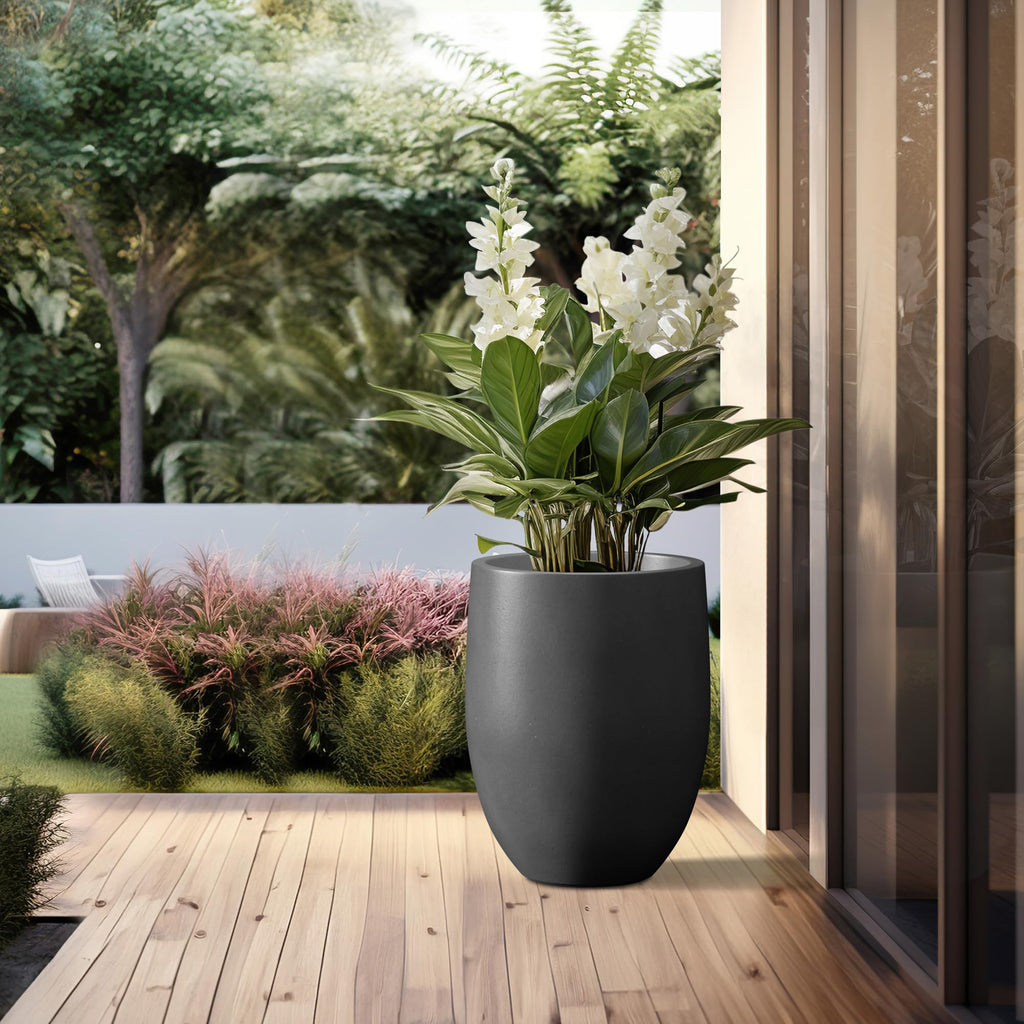 Black Concrete Planter 21.7" Tall All-Weather Round Large Pot