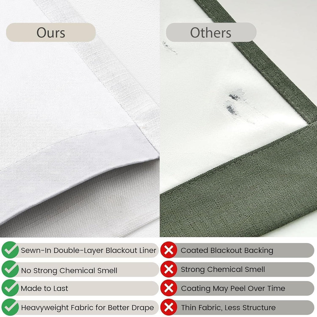 96 Inch Pinch Pleated Blackout Curtains Double Layer, Natural Beige Linen Blend 100% Blackout Sliding Door Panels