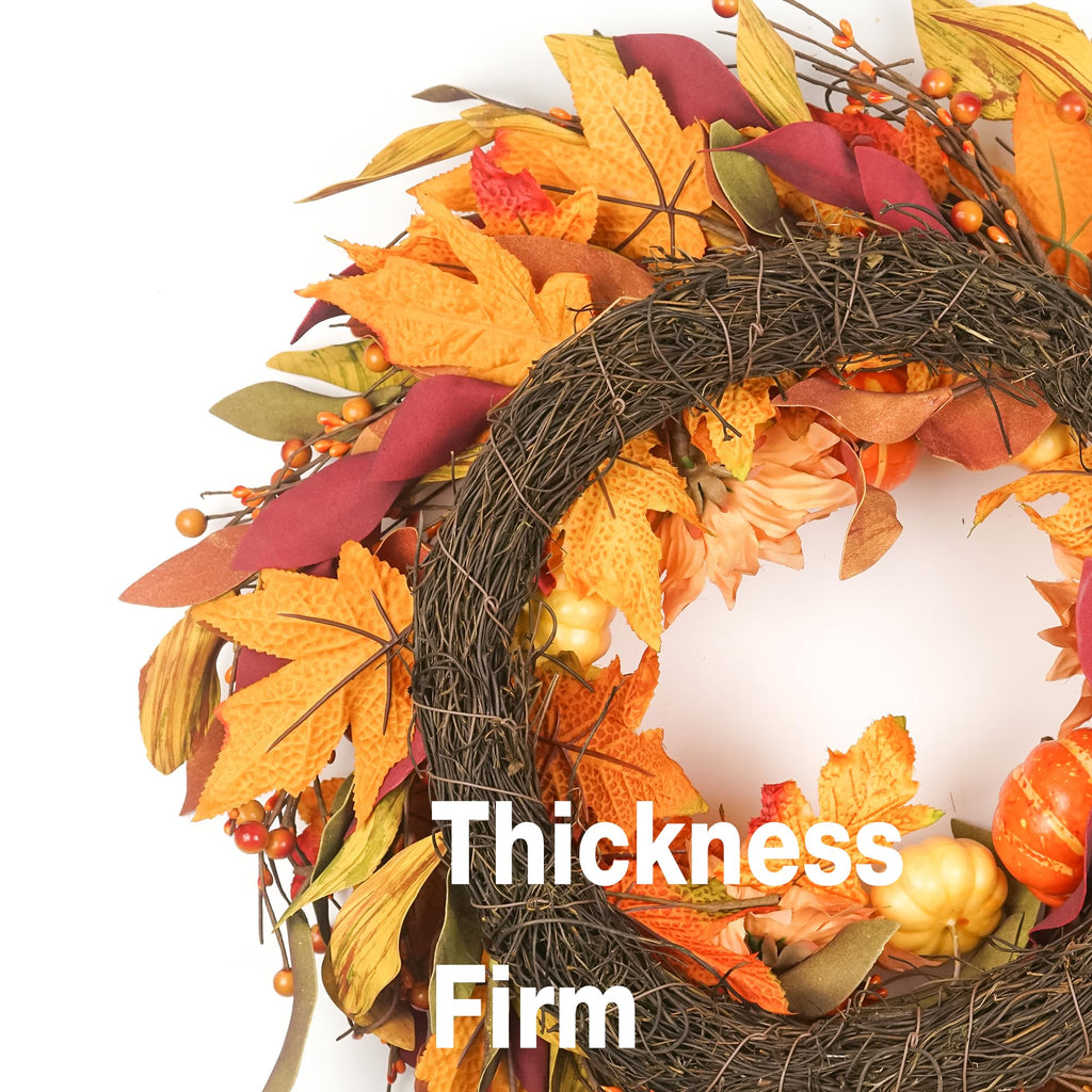 Fall Wreaths for Front Door 22 Inch, Autumn Wreath with Berry Pumpkin, Maple Leaves, Thanksgiving Harvest Festival