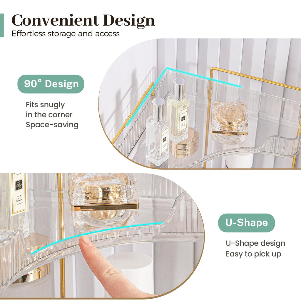 Corner Bathroom Organizer, 2 Tier Makeup Shelf Green