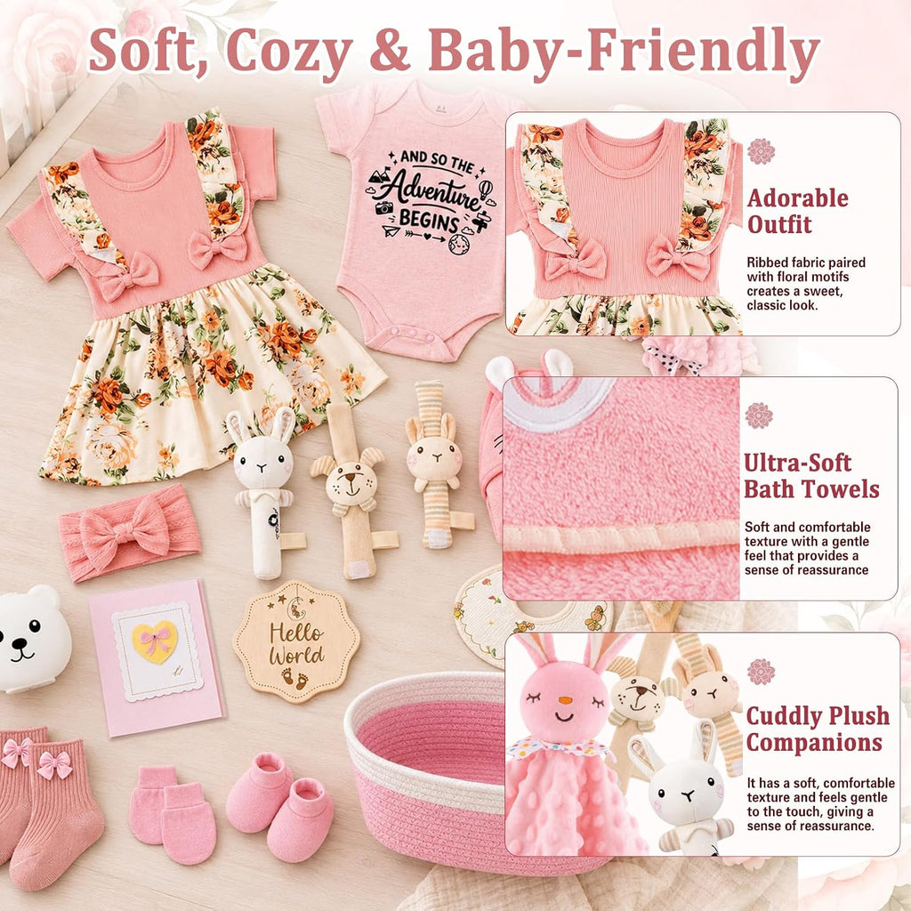 Baby Girl Gifts, Piece Baby Girl Gift Basket, Baby Girl Newborn Essentials, Baby Shower Gifts for Girls, Newborn