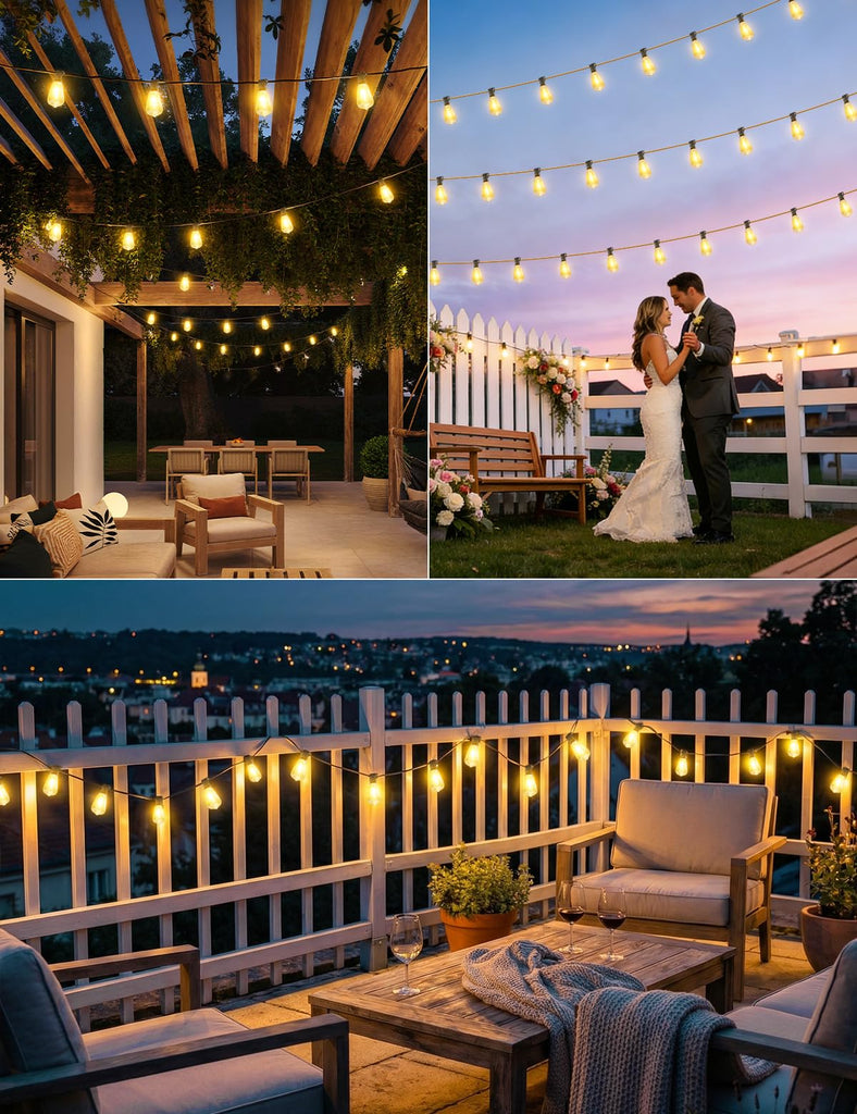 Solar String Lights Outdoor Waterproof with Remote, 36+2 Shatterproof ST38 LED Bulbs, Dimmable Patio Lights