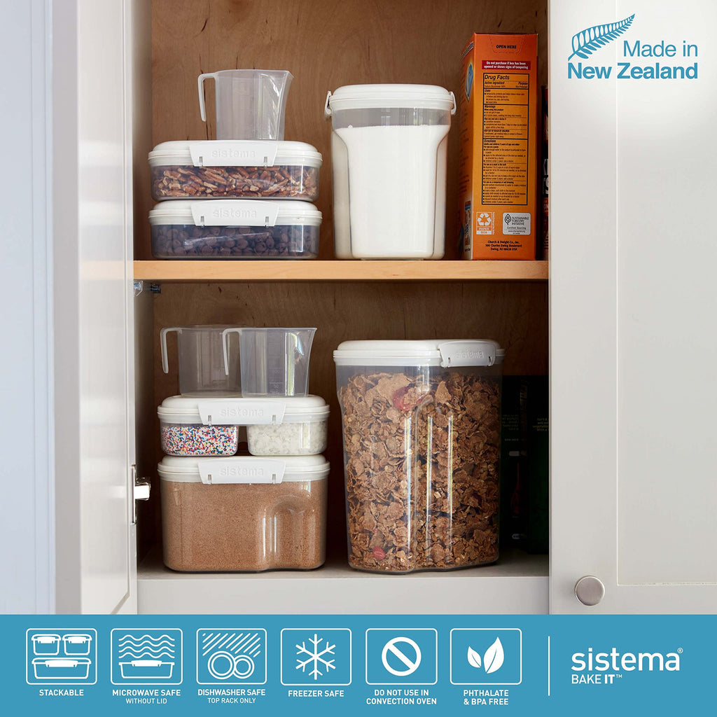 Flour and Sugar Storage Containers for Pantry with Lids and Measuring Cup, Dishwasher Safe, 10.2-Cup, White