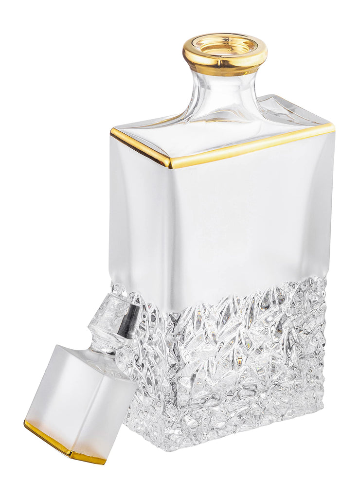 European Quality - Crystal - Whiskey - Liquor - Rectangular Shaped - Decanter - Raindrop Design with Frosted Border