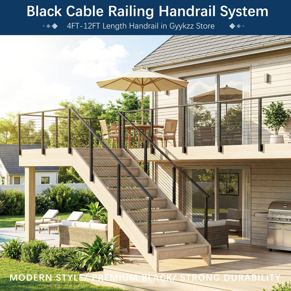 10FT Black Stainless Steel Cable Railing Handrail with POM Connector