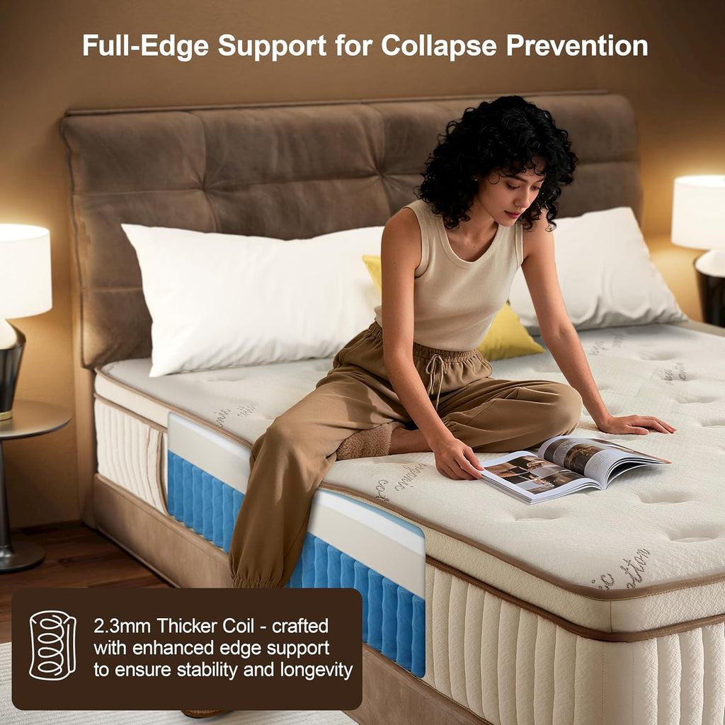 Organic Mattress California King - 14 Inch Hybrid Mattress | With Gel Foam Medium to Firm for Hot Sleepers, Enhanced