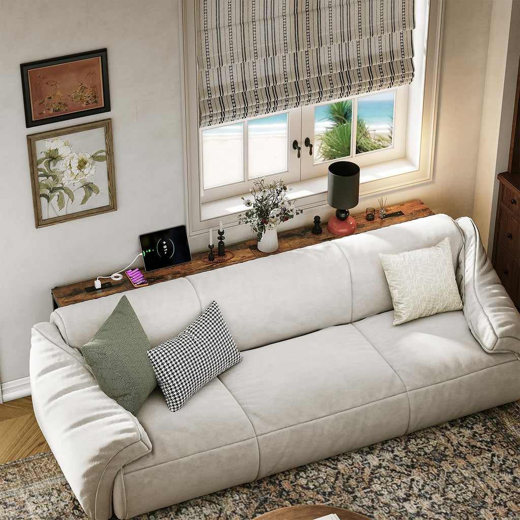 102.4" Behind Couch Table Adjustable Height 23.8~34.8" with 2 Charging Stations, 5.9" Narrow Console Table Skinny