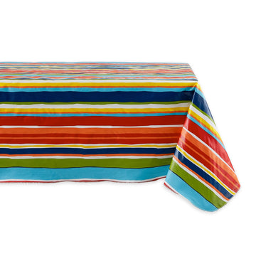 Vinyl Tabletop Collection Indoor/Outdoor Spill-Proof Flannel Backed Tablecloth, Rectangle, 60x102, Summer Stripe