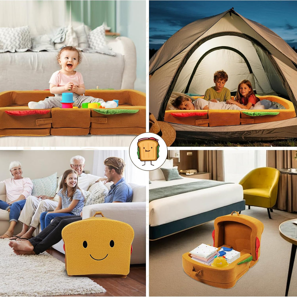 Toddler Travel Bed Sandwich Style - Portable Toddlers Floor Beds, Foldable Soft Foam Travel Bed for Baby and Kid