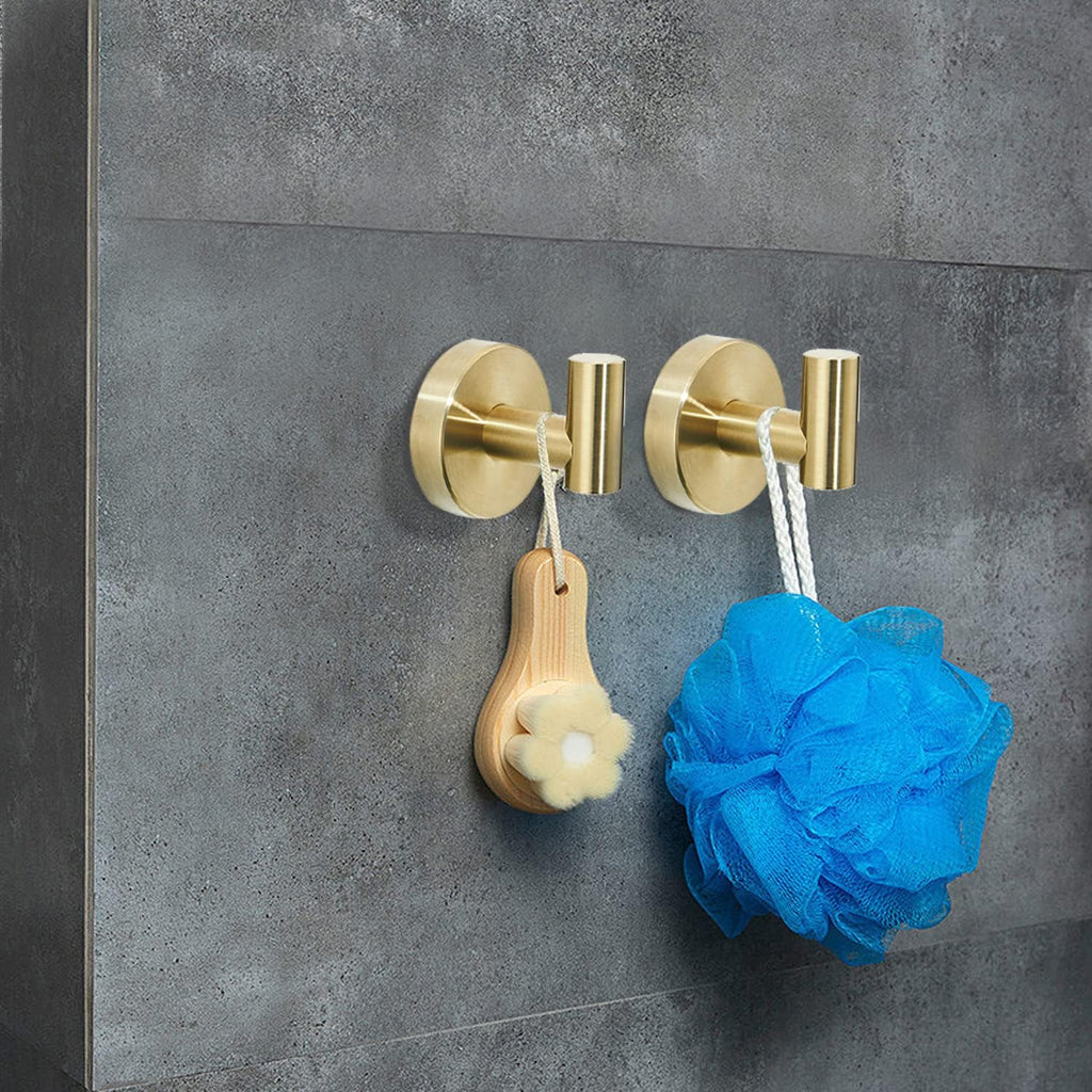 Gold Bathroom Hardware Set, Brushed Gold Toilet Paper Holder Towel Ring and 2 Robe Hook Bathroom Accessories Hand