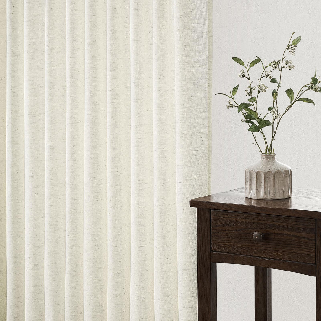 Natural Pinch Pleated Linen Curtains 84 Inch Length 2 Panels Living Room Textured Cream Semi Sheer Window Curtain