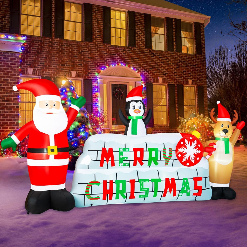 10FT Christmas Inflatable Outdoor Decoration, Merry Christmas Inflatable Banner Blow Up Yard Decorations Inflatable