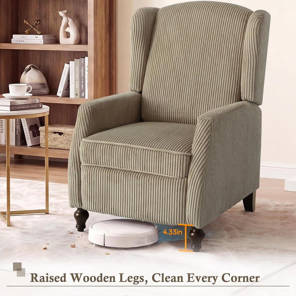 Upholstered Wingback Recliner Chair, Cozy Corduroy Manual Push Back Recliner (1, Khaki)