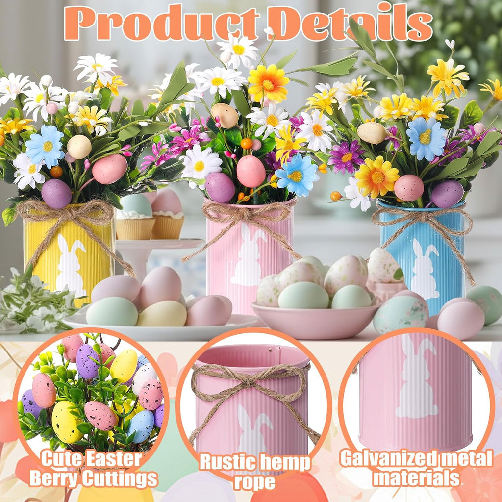 Easter Table Centerpiece Decorations,3 Bunny Vase Centerpieces with 9 Artificial Easter Egg Berry and Floral Picks - Set of 3