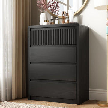 4 Drawer Dresser, 40" Tall Fluted Dresser with Curved Corners, Wood Dressers & Chests of Drawers with Dual-Panel