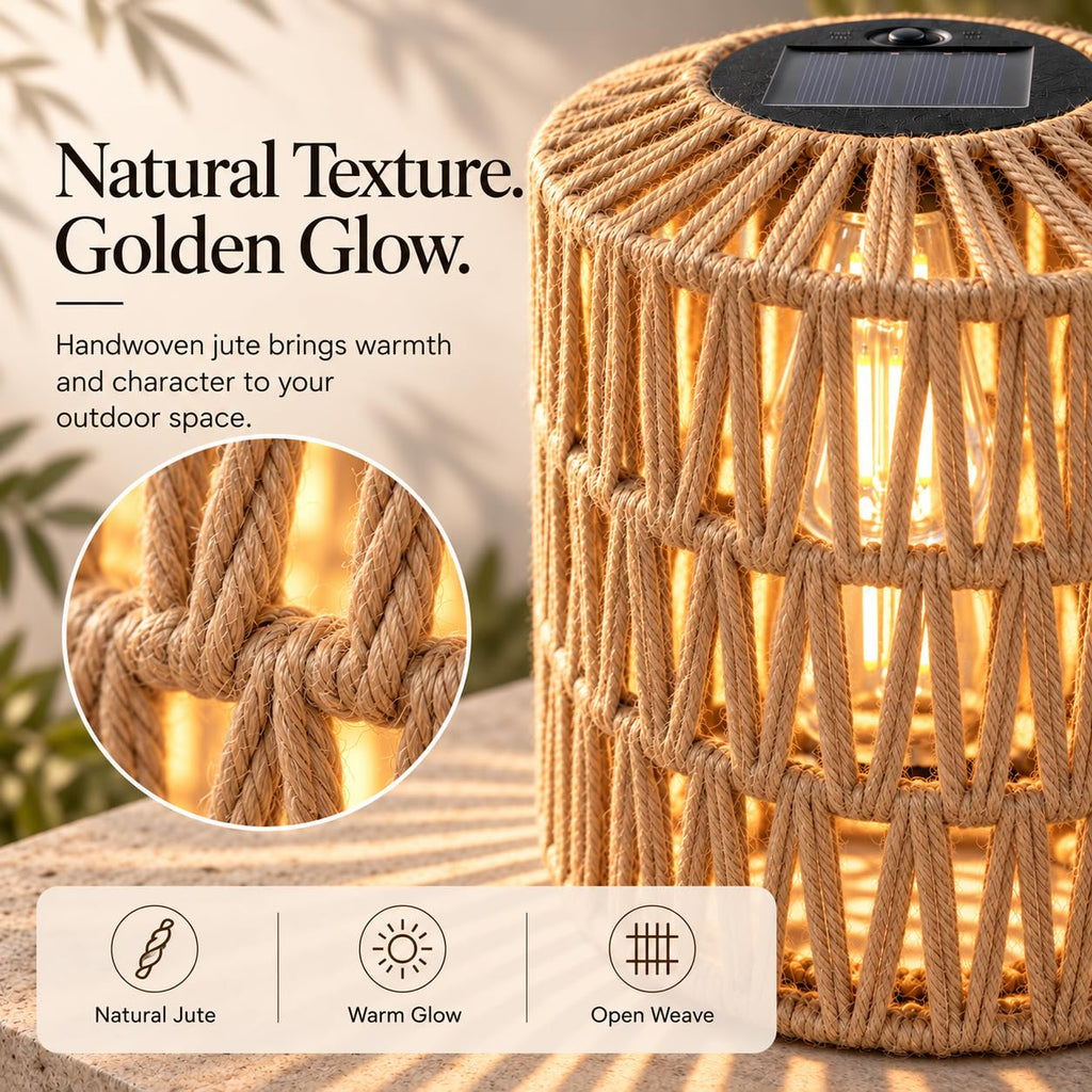 8.27" Large Solar Rope Lanterns Outdoor Hanging Natural Plant-Fibers