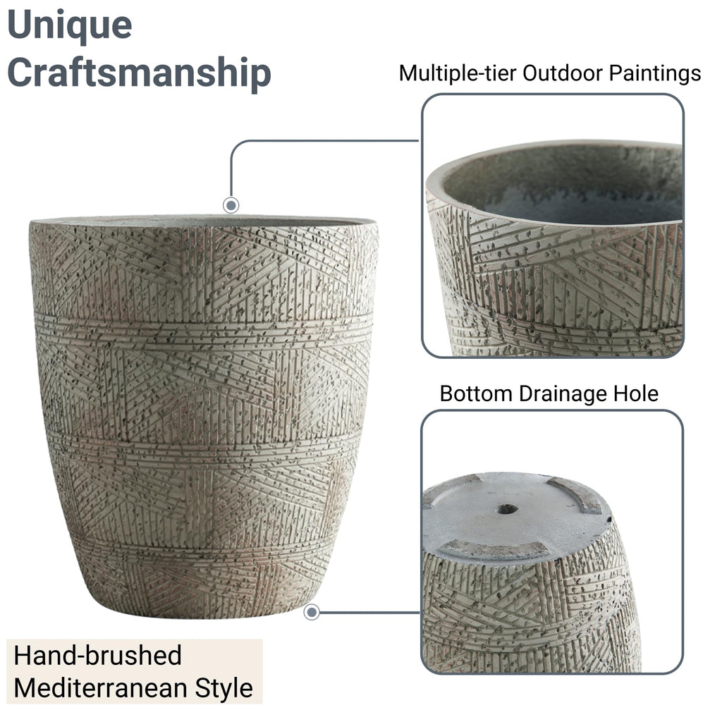 17.7"+13.7"+11.4" Weathered Concrete Planters with Drainage Hole Set of 3