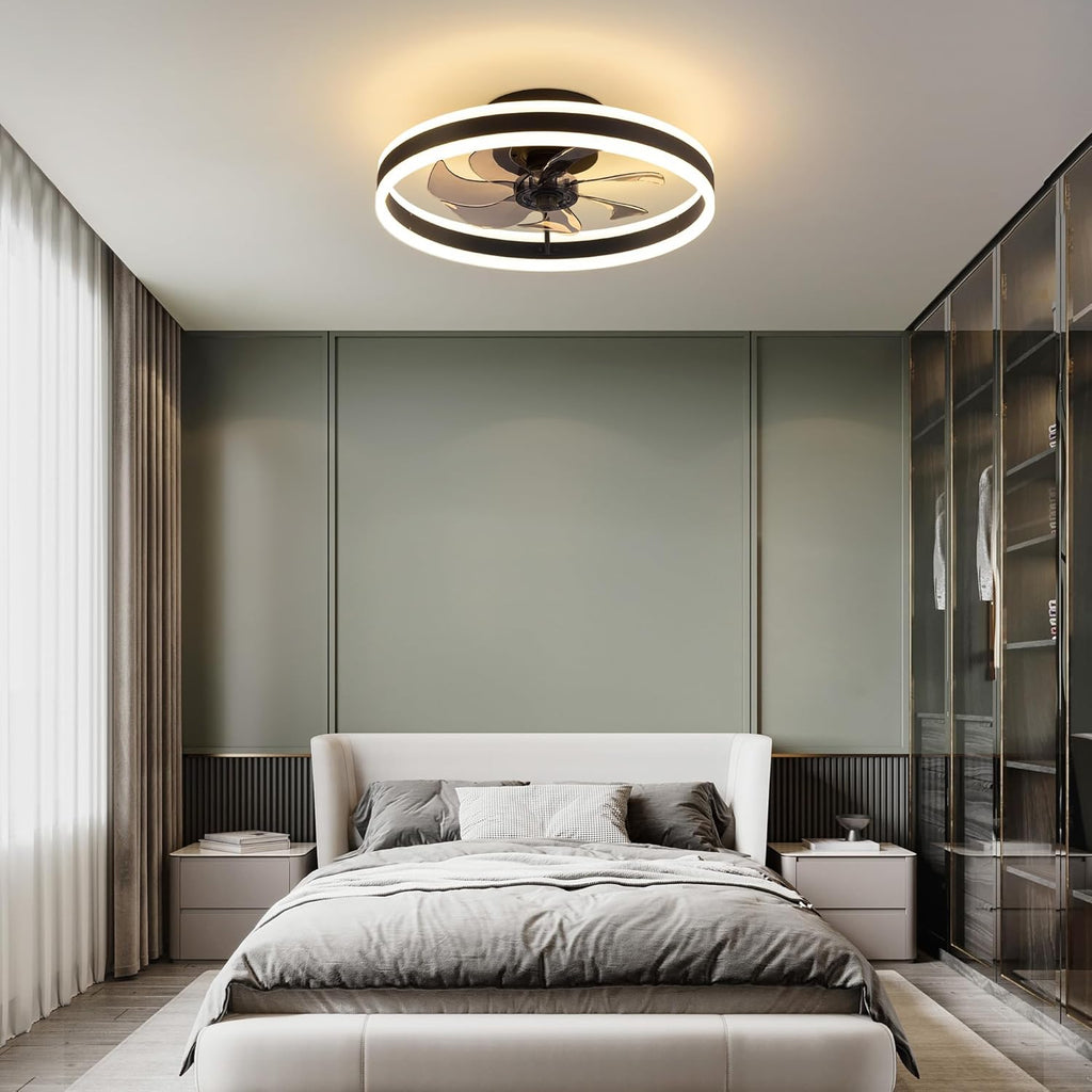 15.8" Low Profile LED Ceiling Fans with Light, Reversible Flush Mount with Remote and 6 Winds Speeds Fan Lighting