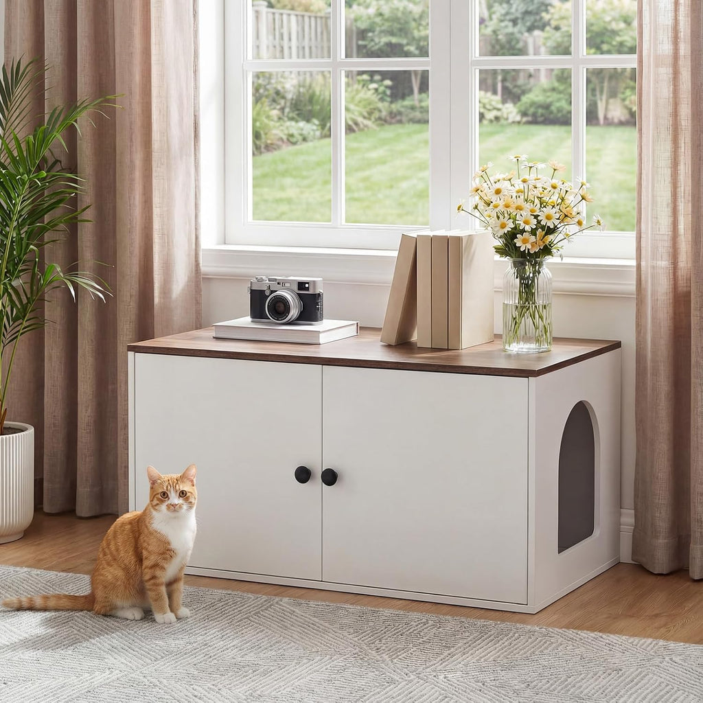Cat Litter Box Enclosure, Hidden Litter Box Furniture with Side Entry, Litter Box Cabinet, Indoor Cat House, End Side