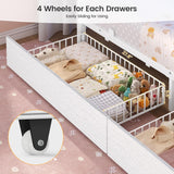 Bunk Bed Twin Over Twin with Stairs, LED Lights Twin Bunk Bed with 2 Storage Drawers & 6 Fabric Drawers
