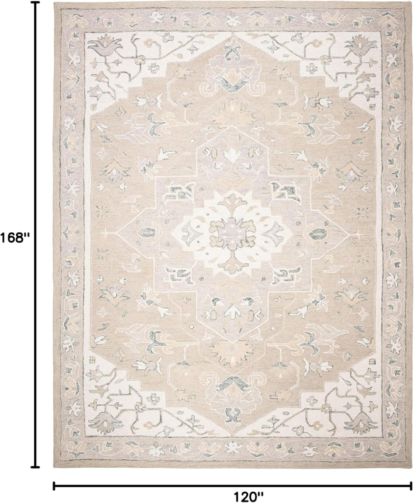 Micro-Loop 10' x 14' Light GreyIvory Handmade Medallion Premium Wool Dining Area Rug